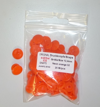 Kamsnap press-buttons 12.4mm (25 pcs), Neon Orange 52